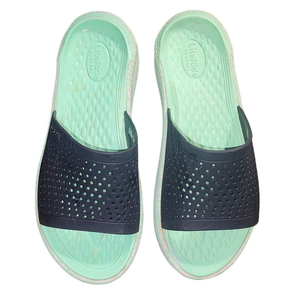 Crocs Slip On Unisex Teal Mint Black LiteRide SlideItem M5 W7